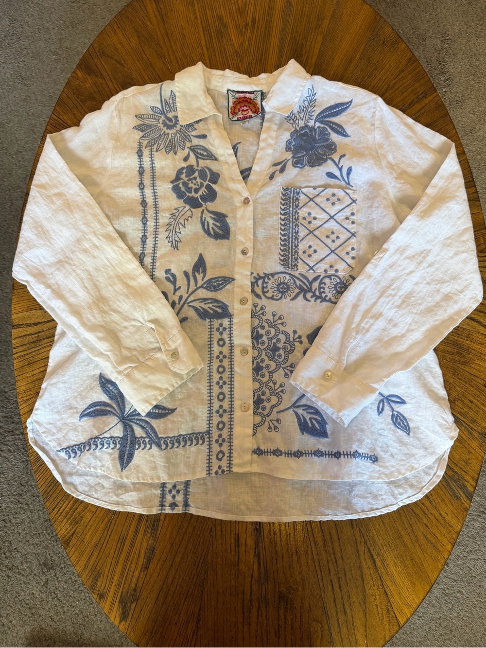 Johnny Was Lyra Relaxed Linen Embroidered Button-Front Shirt